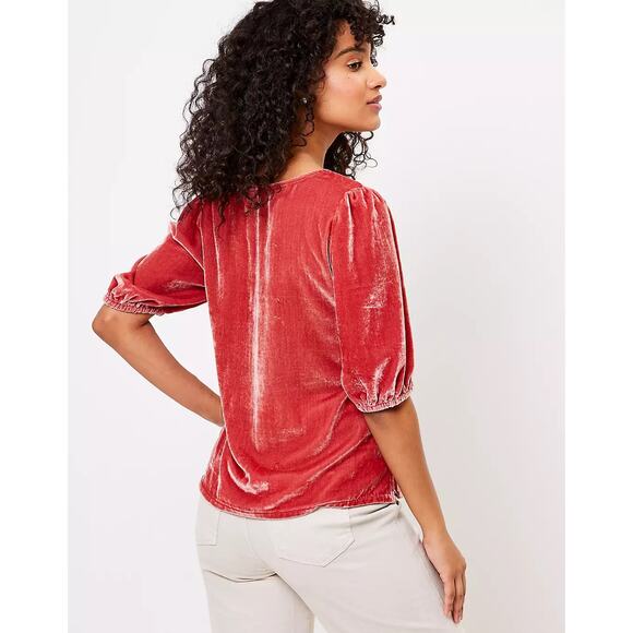 Loft Plus Crushed Velvet Puff Sleeve Top Coastal Classic Size 14 Cottage - Picture 2 of 8